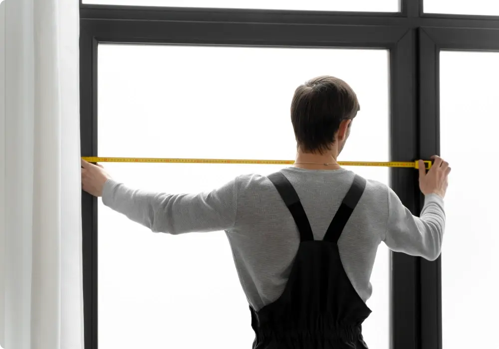 Alumalite team member measuring up a window opening during an on-site consultation