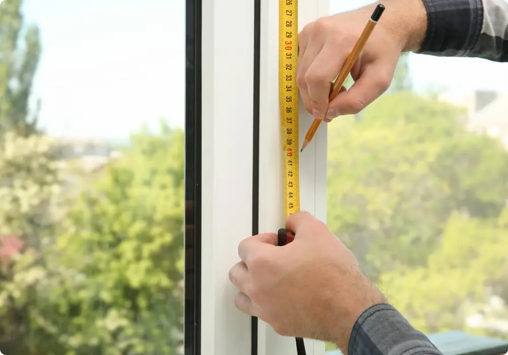 Alumalite team member measuring up an entryway for a custom aluminium door quote in Ballina