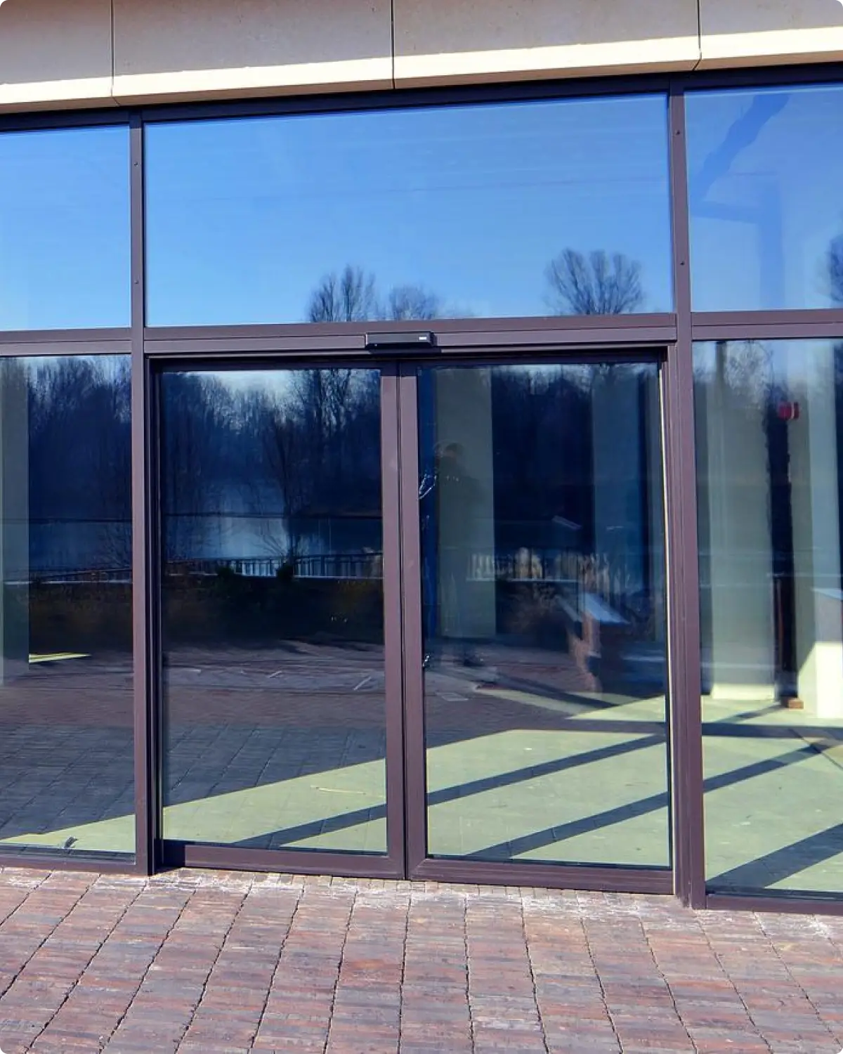 Custom aluminium automatic door framing fabricated in Alumalite's Ballina factory