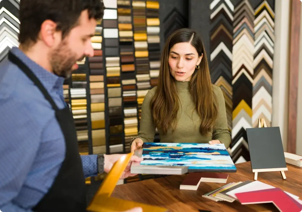 Choosing glass splashback colours during a design consultation