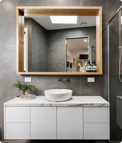 Custom mirror cut to size for a bathroom vanity