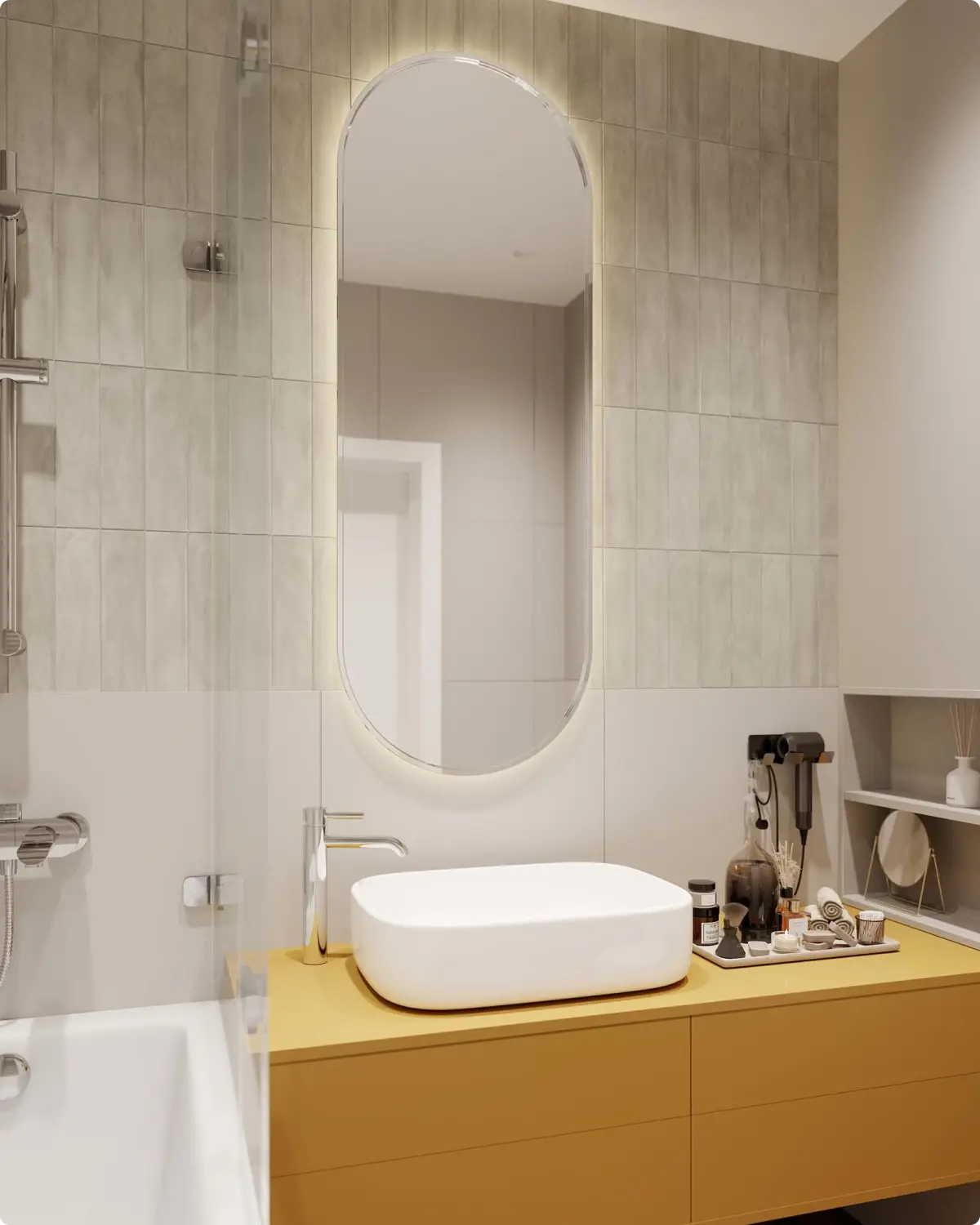 Full-length bevelled edge mirror brightening a Northern Rivers home